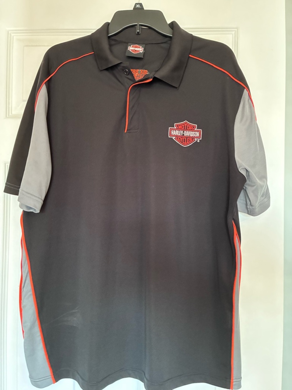 Harley-Davidson Black Gray and Orange Colorblock Polo